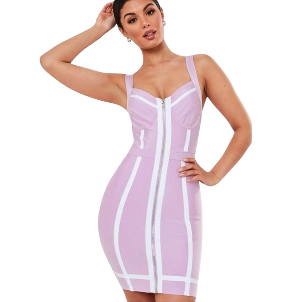 NWT Missguided Zip Through Binding Bust Cup Mini Dress in Lilac Size US 8 - Picture 1 of 6